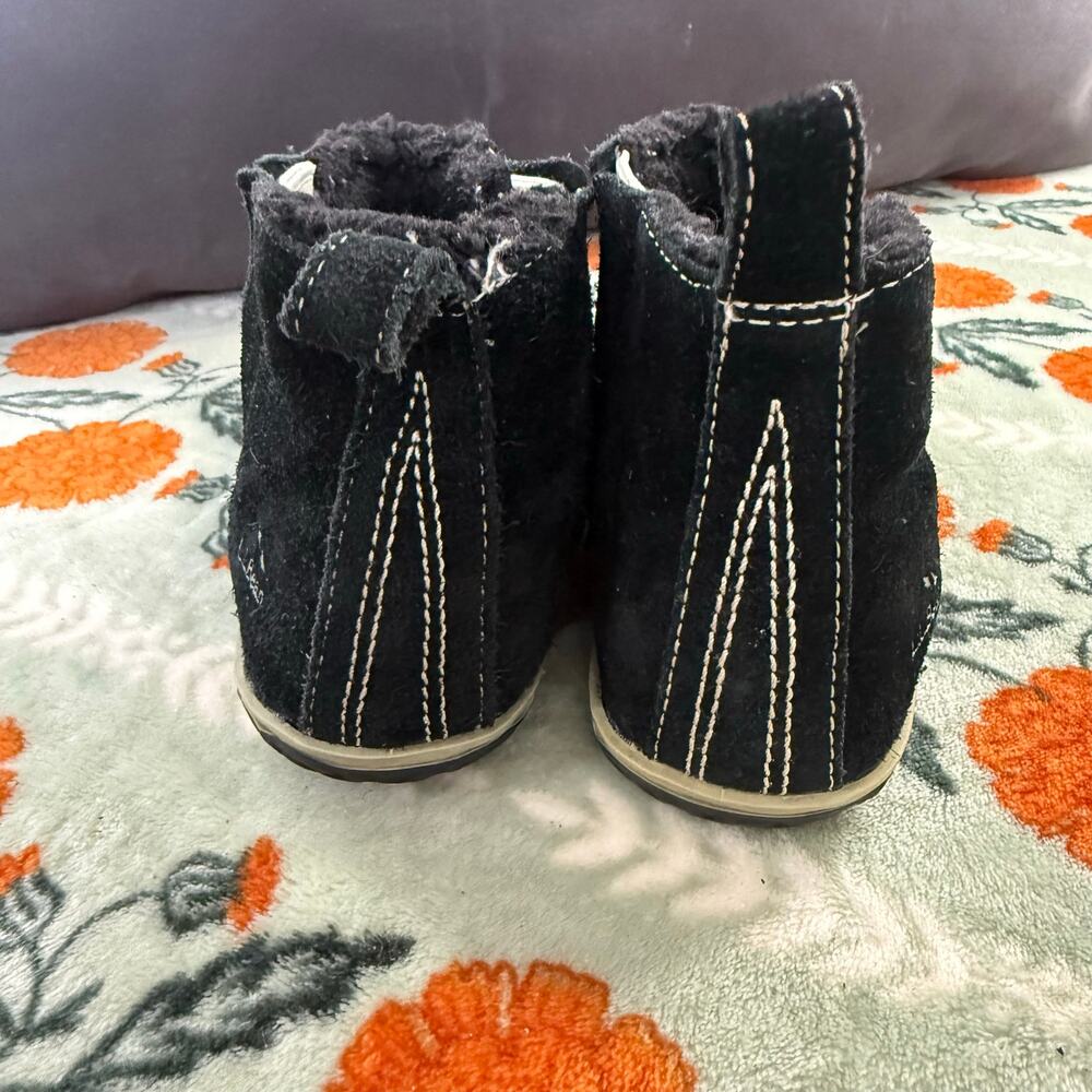 LL Bean Black Suede Mountain Slippers Booties Sherpa Lined Women 6 301554 - Picture 3 of 8